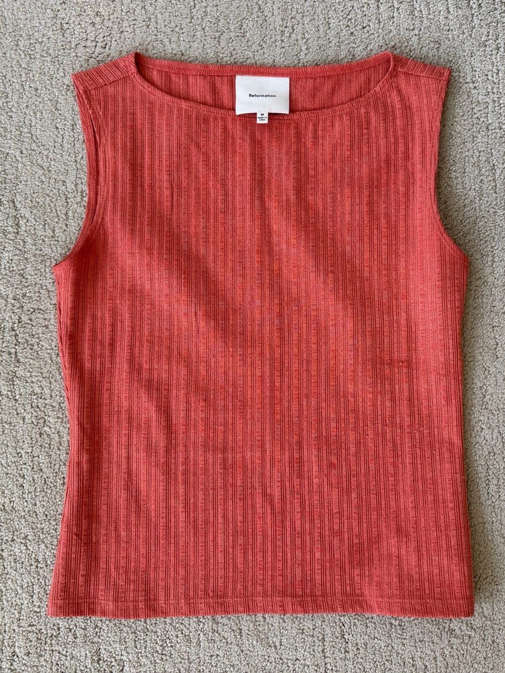 Reformation Ribbed Tank Top in Coral Red